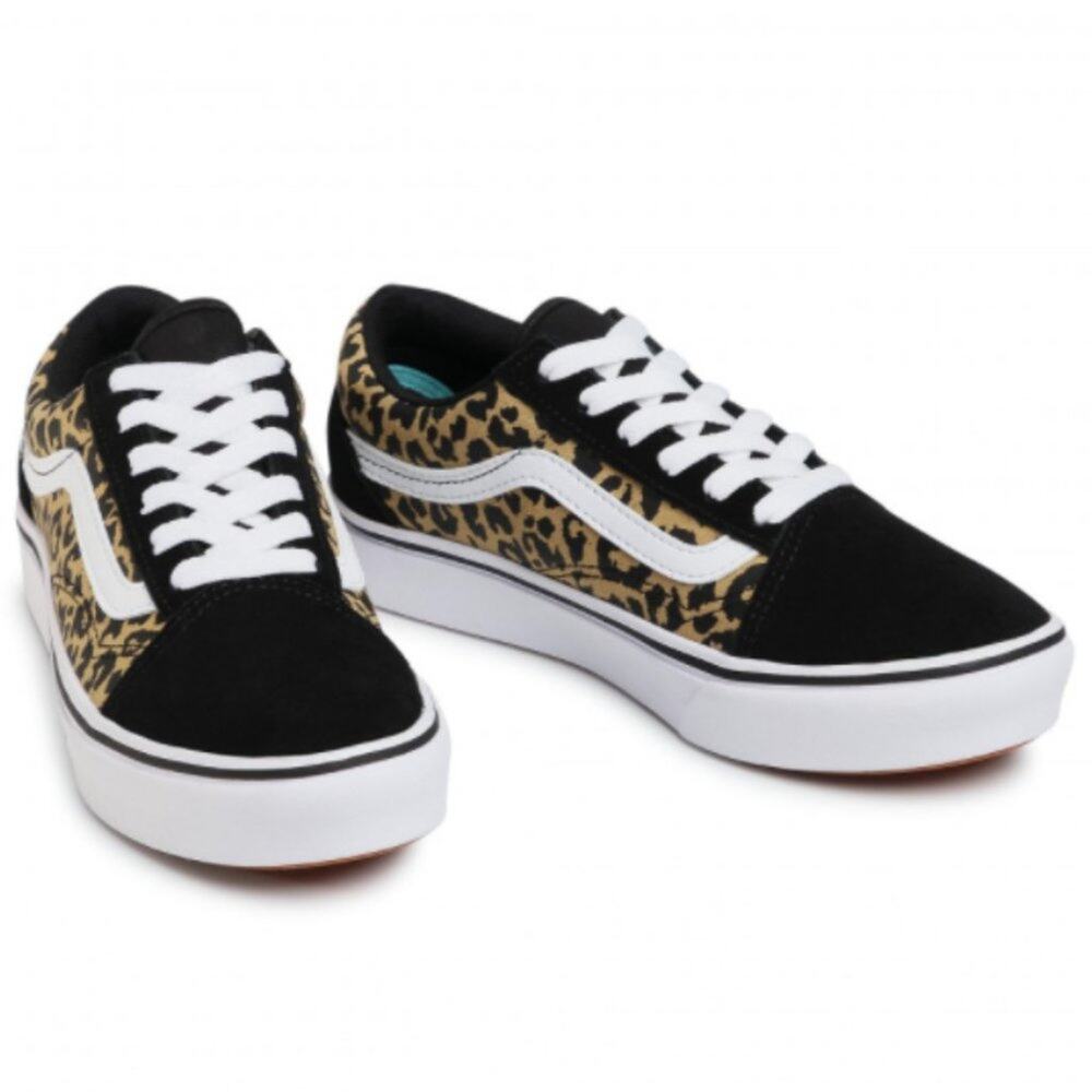 Vans Kids Comfy Couch Old Skool Skate Shoe Leopard Black True White Sz 10.5K NEW